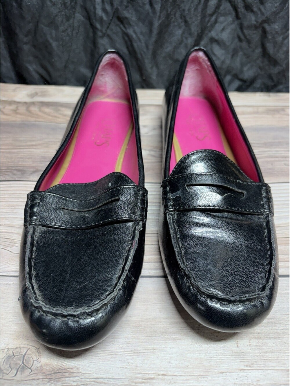 CHAPS Women’s 8 Slip On Shoes Black Leather Round Toe Casual